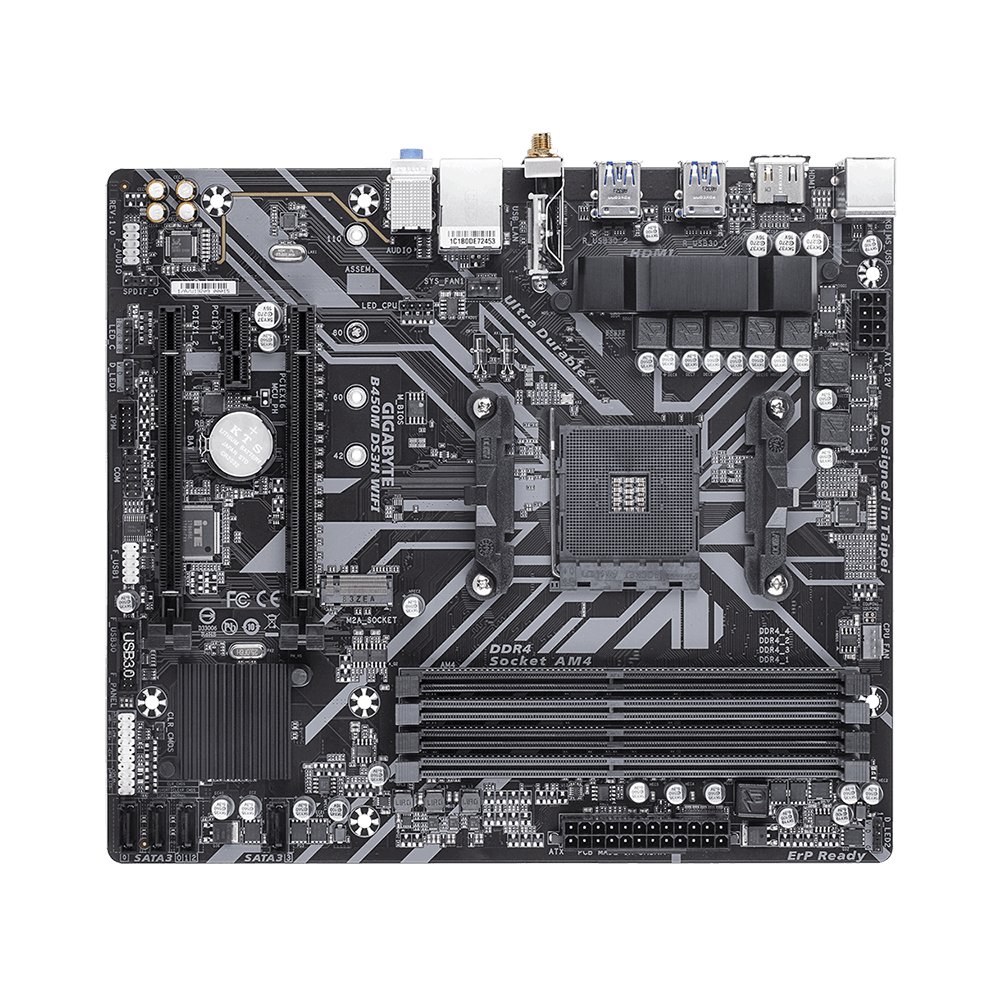 GIGABYTE B450M DS3H WIFI Motherboard - Supports AMD Series 5000 CPUs, up to 3600MHz DDR4 (OC), 1xPCIe M.2, WIFI 802.11ac, GbE LAN, USB 3.1 Gen 1