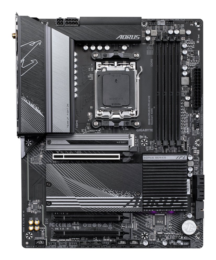 GIGABYTE B650 AORUS ELITE AX V2 Motherboard - AMD Ryzen 9000 Series CPUs, 12+2+2 Phases VRM, up to 8000MHz DDR5 (OC), 1xPCIe 5.0 + 2xPCIe 4.0 M.2, 2.5GbE LAN, WIFI 6E, USB 3.2 Gen 2