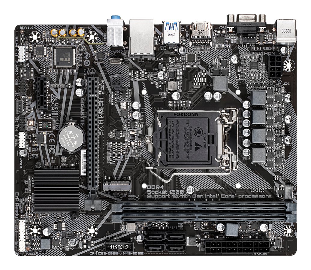 GIGABYTE H510M H V2 Motherboard - Supports Intel Core 11th CPUs, up to 3200MHz DDR4, 1xPCIe 3.0 M.2, GbE LAN, USB 3.2 Gen 1
