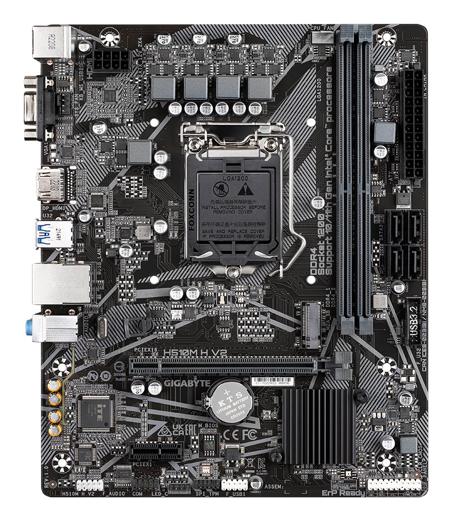 GIGABYTE H510M H V2 Motherboard - Supports Intel Core 11th CPUs, up to 3200MHz DDR4, 1xPCIe 3.0 M.2, GbE LAN, USB 3.2 Gen 1