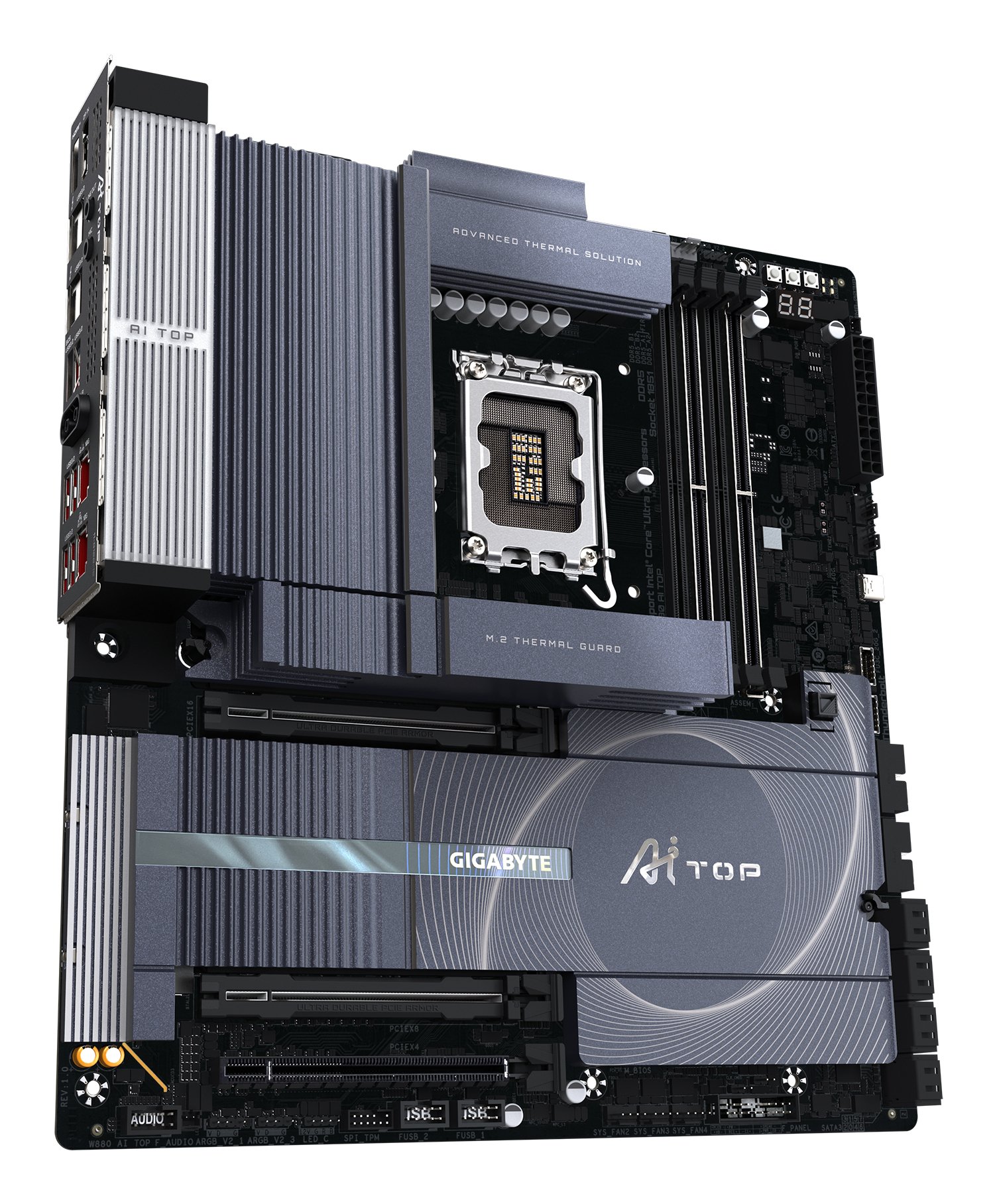 GIGABYTE W880 AI TOP Motherboard - Supports Intel Core Ultra CPUs, 16+1+2 Phases Digital VRM, up to 9466Hz DDR5 (OC), 1xPCIe 5.0 + 3xPCIe 4.0, Wi-Fi 7, 10GbE LAN, Thunderbolt 5