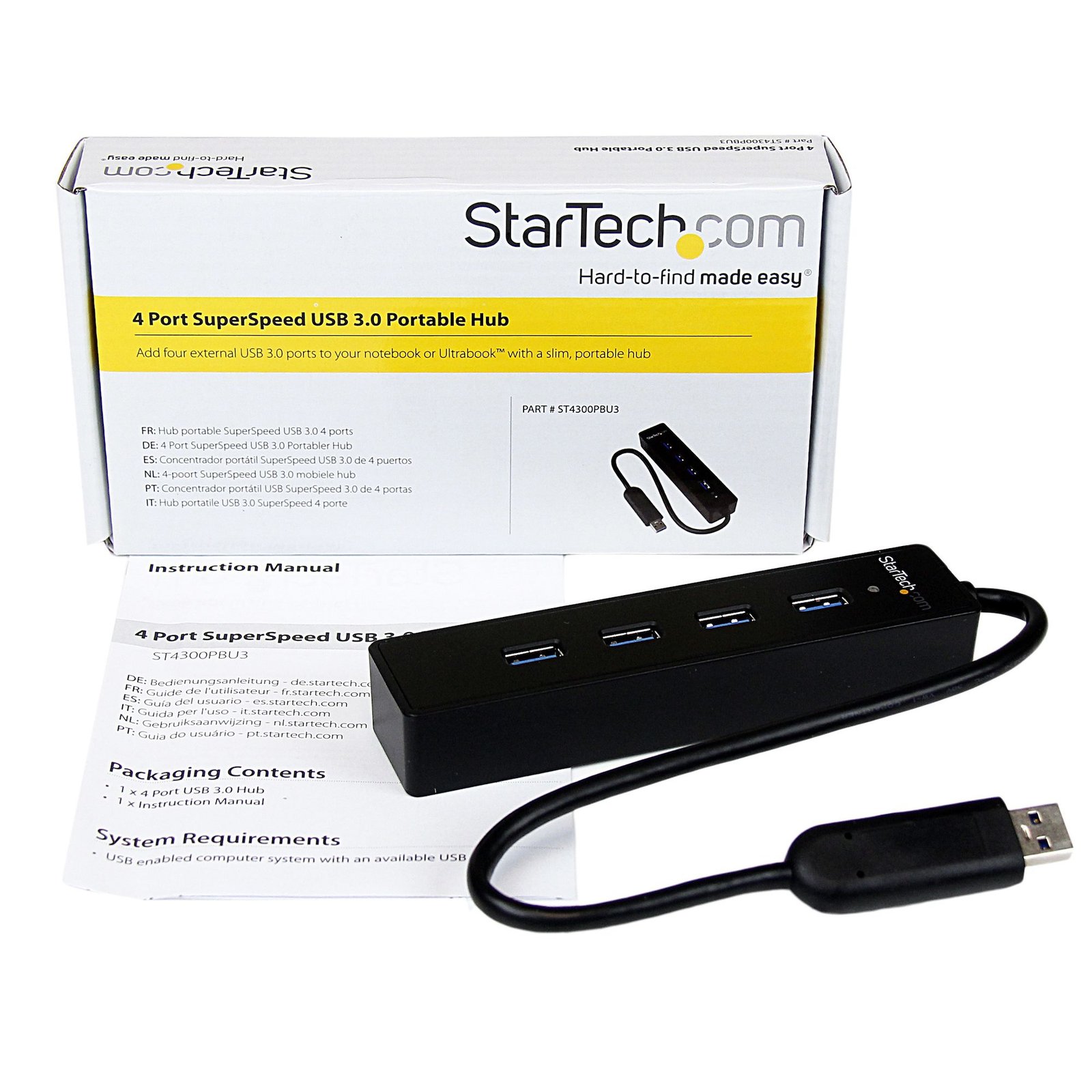 StarTech.com 4 Port Portable SuperSpeed USB 3.0 Hub with Built-in Cable - 5Gbps