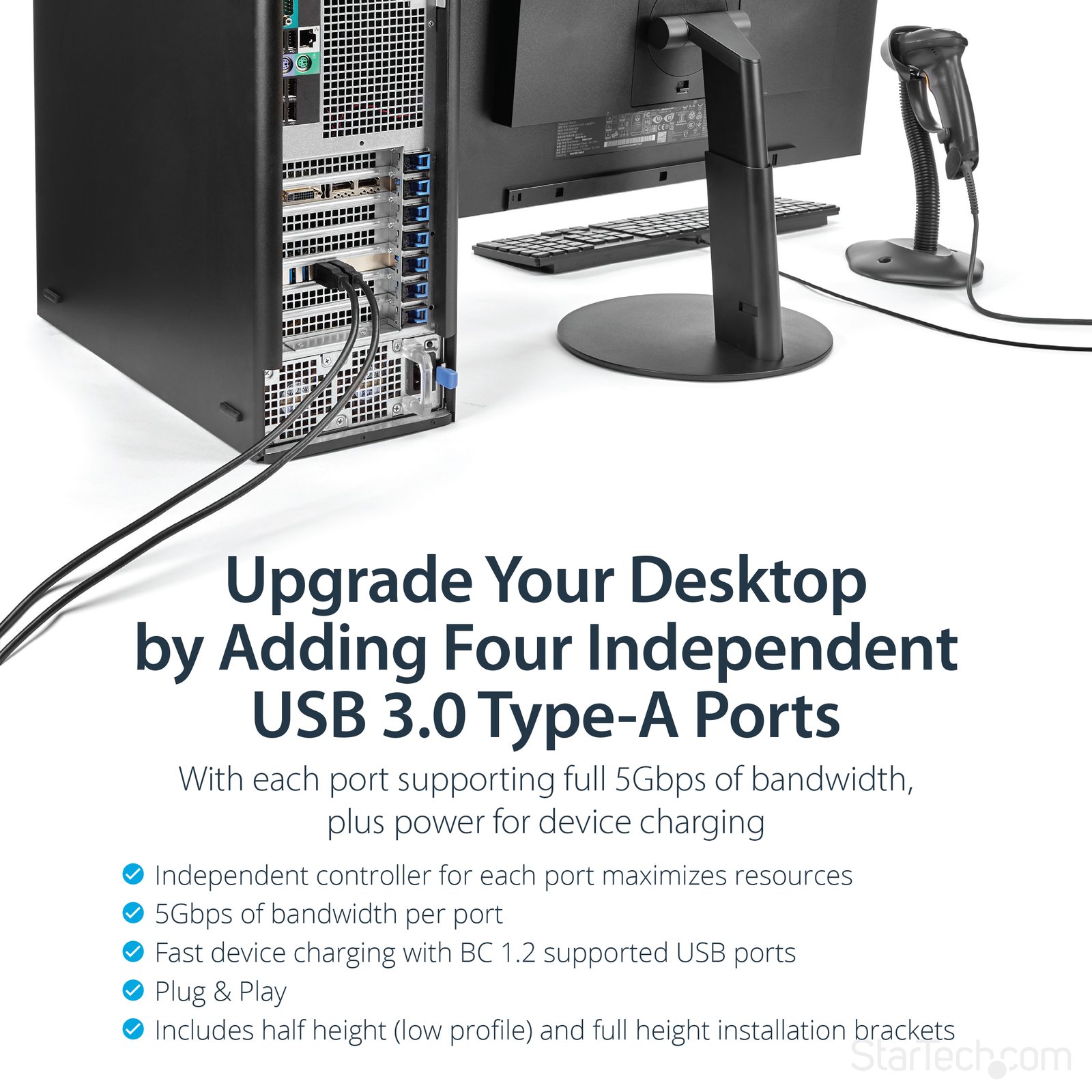 StarTech.com 4 Port USB 3.0 PCIe Card w/ 4 Dedicated 5Gbps Channels (USB 3.2 Gen 1) - UASP - SATA / LP4 Power - PCI Express Adapter Card
