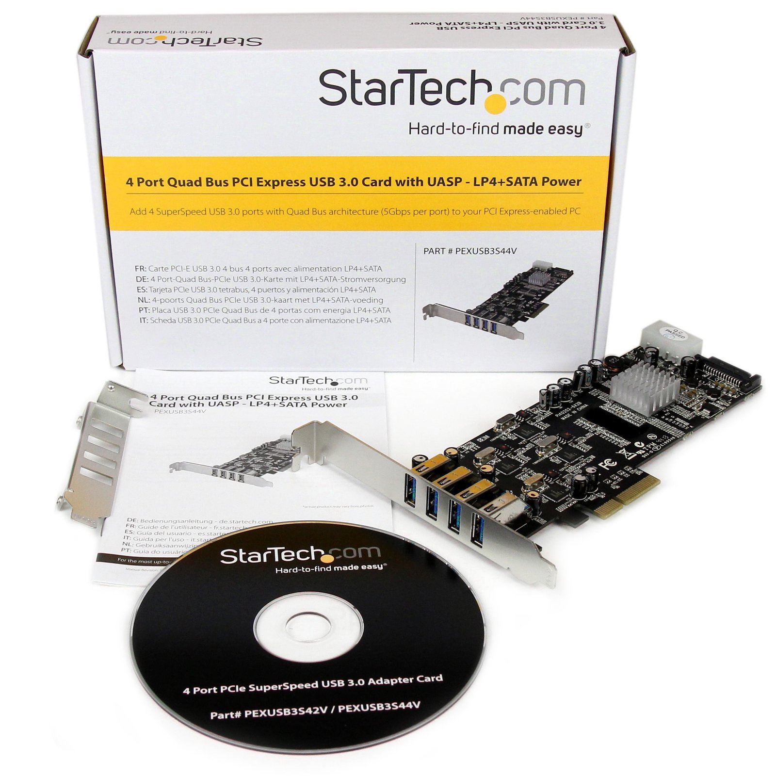 StarTech.com 4 Port USB 3.0 PCIe Card w/ 4 Dedicated 5Gbps Channels (USB 3.2 Gen 1) - UASP - SATA / LP4 Power - PCI Express Adapter Card