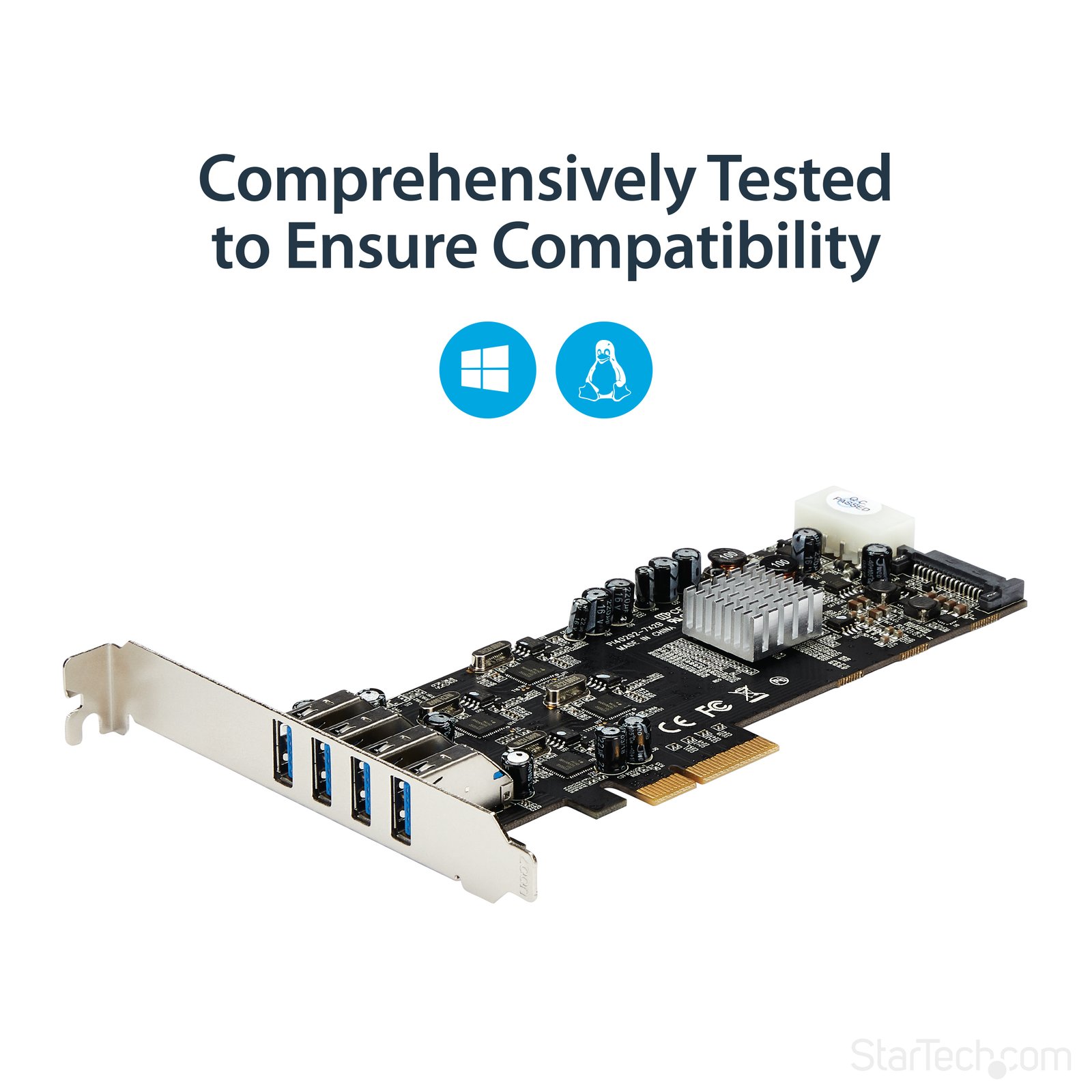StarTech.com 4 Port USB 3.0 PCIe Card w/ 4 Dedicated 5Gbps Channels (USB 3.2 Gen 1) - UASP - SATA / LP4 Power - PCI Express Adapter Card