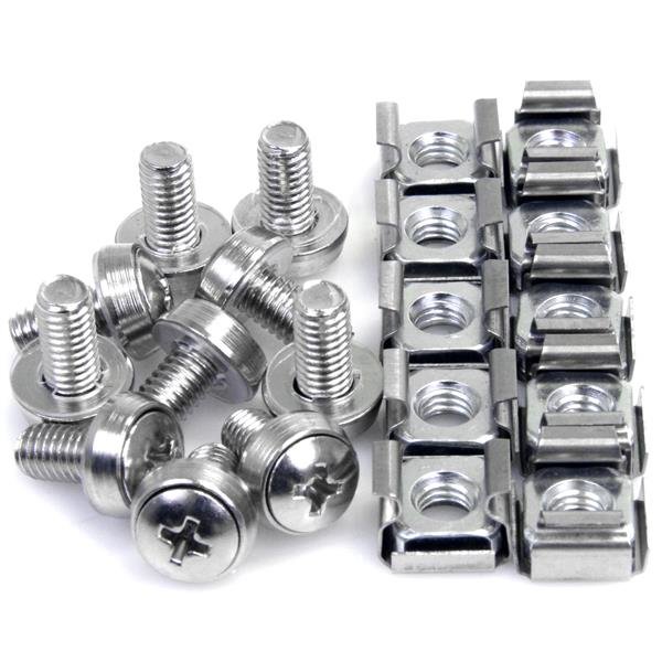 StarTech.com 50-Pack M6 12mm Screws, Square Hole Cage Nuts and Installation Tool, Hardware Mounting Kit for 19" or 10" Server Racks, Cabinets and Enclosures, Silver - TAA
