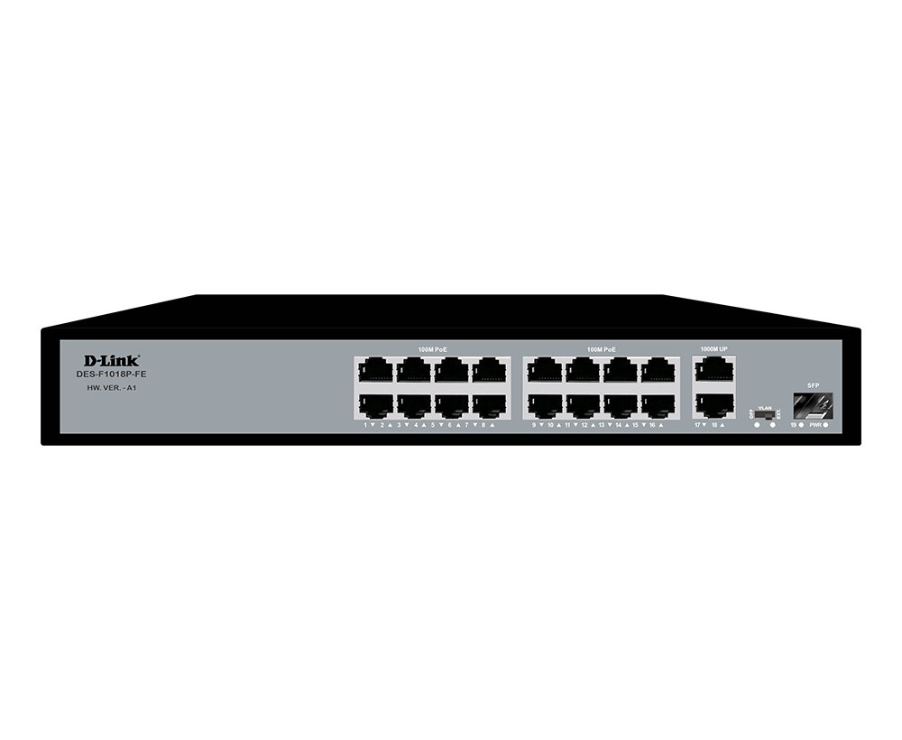 D-Link DES-F1018P- FE network switch Fast Ethernet (10/100) Power over Ethernet (PoE) Black