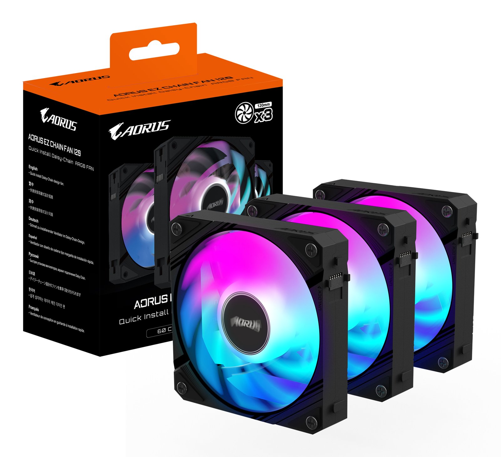 GIGABYTE AORUS EZ CHAIN FAN 120 (3-Pack) Motherboard 12 cm Black 3 pc(s)