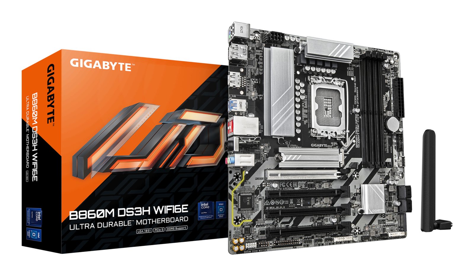 GIGABYTE B860M DS3H WIFI6E Motherboard - Intel Core Ultra Series CPUs, 5+1+2+1 Phases VRM, up to 9066MHz DDR5, 1xPCIe 5.0 + 1xPCIe 4.0 M.2, 2.5GbE LAN, WIFI 6E, USB 3.2 Gen 2