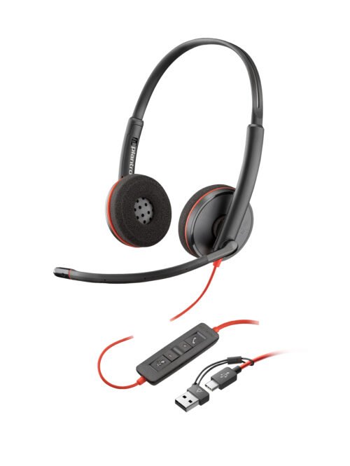 HP Poly Blackwire 3220 Stereo USB-C Headset +USB-C/A Adapter
