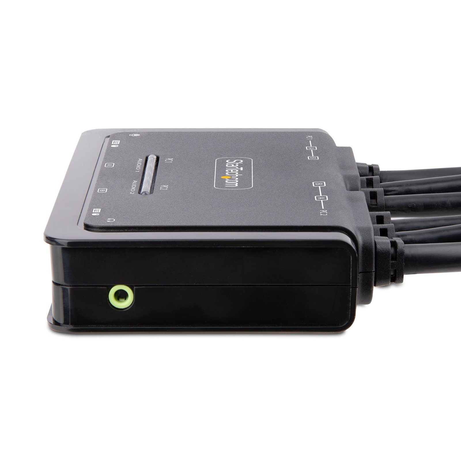 StarTech.com 2-Port Dual-Monitor DisplayPort Cable KVM Switch, 4K 60Hz, Compact KVM with 5ft/1.5m USB-A/DisplayPort/Audio Integrated Cables, Bus Powered - Remote Push Button/Hotkey Switching