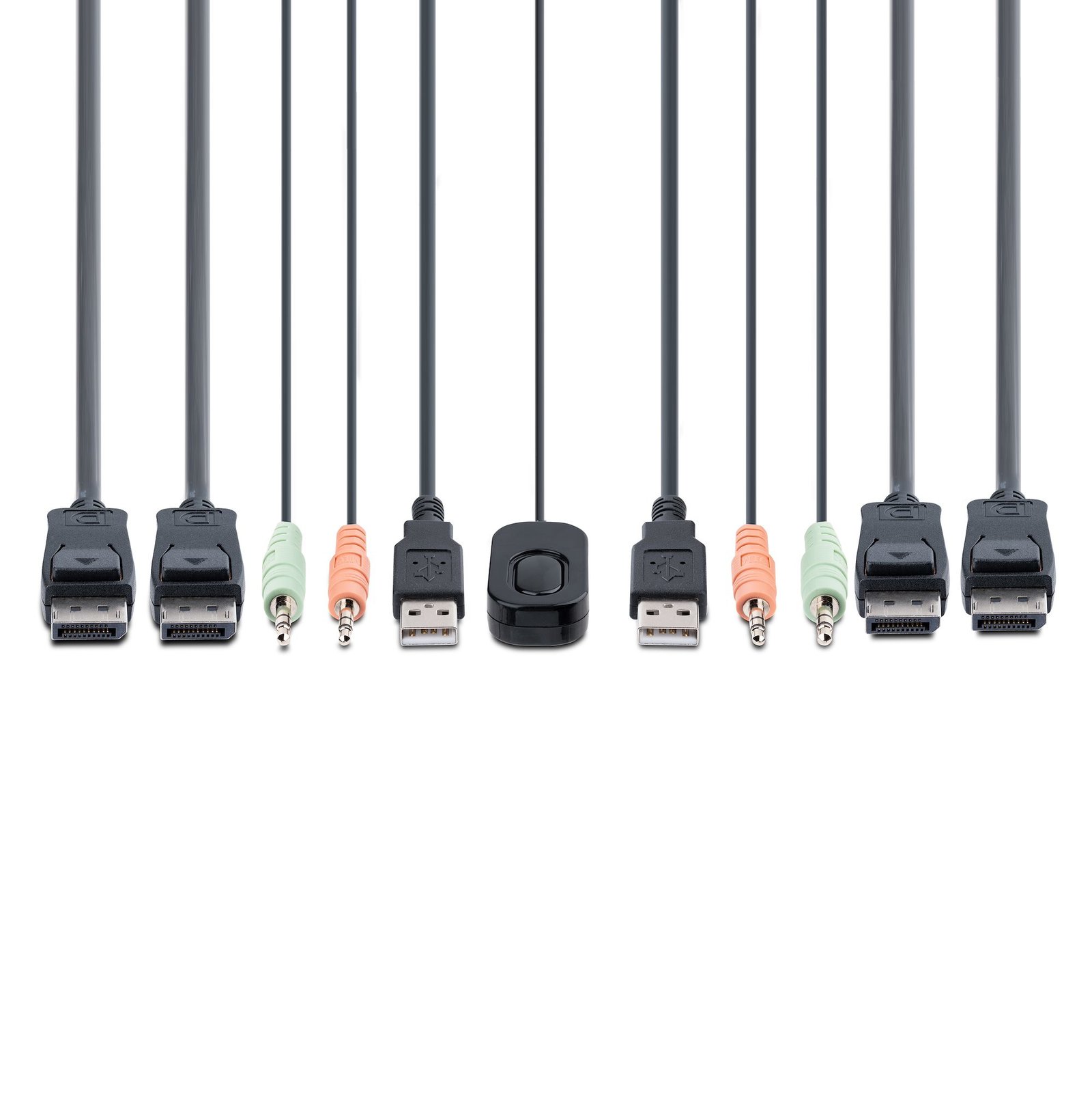 StarTech.com 2-Port Dual-Monitor DisplayPort Cable KVM Switch, 4K 60Hz, Compact KVM with 5ft/1.5m USB-A/DisplayPort/Audio Integrated Cables, Bus Powered - Remote Push Button/Hotkey Switching