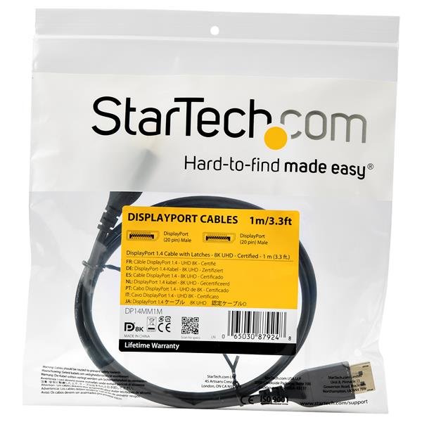 StarTech.com 3ft (1m) VESA Certified DisplayPort 1.4 Cable - 8K 60Hz HBR3 HDR - UHD DisplayPort to DisplayPort Monitor Cord - Ultra HD 4K 120Hz DP 1.4 Slim Video Cable M/M DP Connector