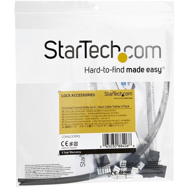 StarTech.com 5-Pack Security Cable Tethers for Adapters & Dongles - Universal Cable Adapter Tether - Tether Cables - Adjustable Length Anti-Theft Cable Tether Lock Kit - Steel - TAA