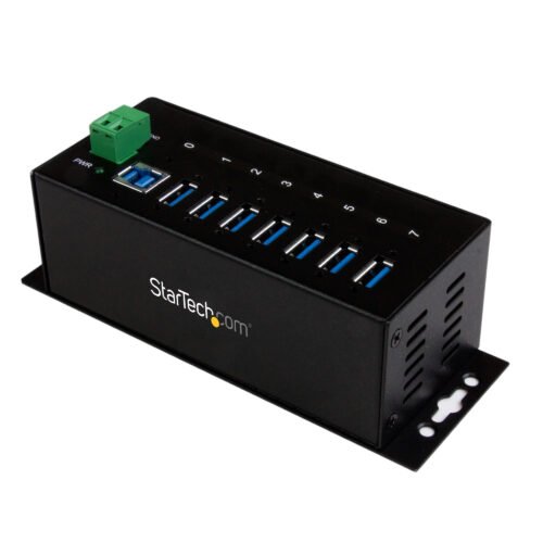 StarTech.com 7-Port USB 3.0 Hub (5Gbps) - Metal Industrial USB-A Hub with ESD Protection & 350W Surge Protection - Din Rail, Wall or Desk Mountable - TAA Compliant USB Expander Hub