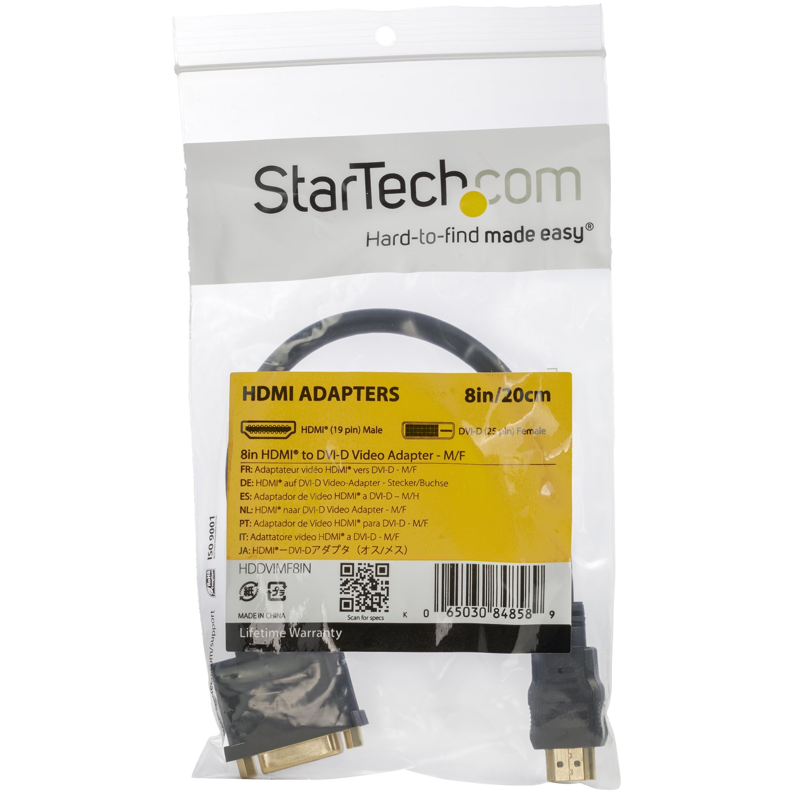 StarTech.com 8in (20cm) HDMI to DVI-D Video Cable Adapter - HDMI Male to DVI Female