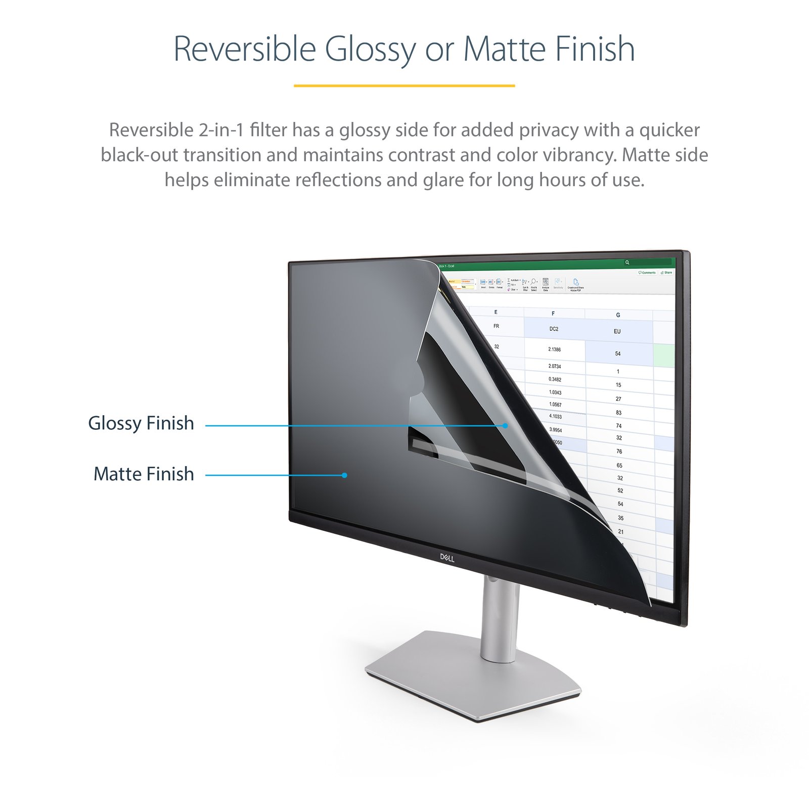 StarTech.com Monitor Privacy Screen for 22" Display - Computer Screen Security Filter - Blue Light Reducing Screen Protector Film - 16:10 Widescreen - Matte/Glossy - +/-30 Degree - TAA
