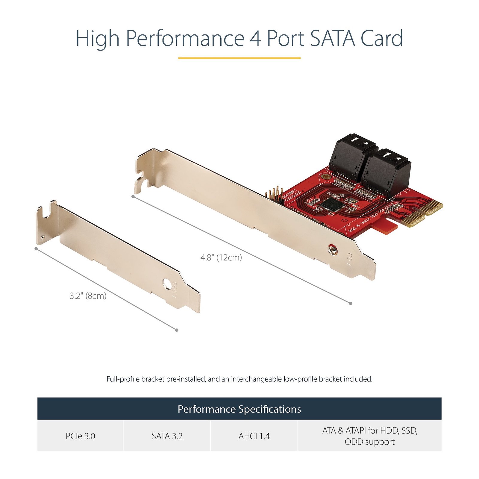 StarTech.com SATA PCIe Card - 4 Port PCIe SATA Expansion Card - 6Gbps - Low/Full Profile - Stacked SATA Connectors - ASM1164 Non-Raid - PCI Express to SATA Converter - TAA