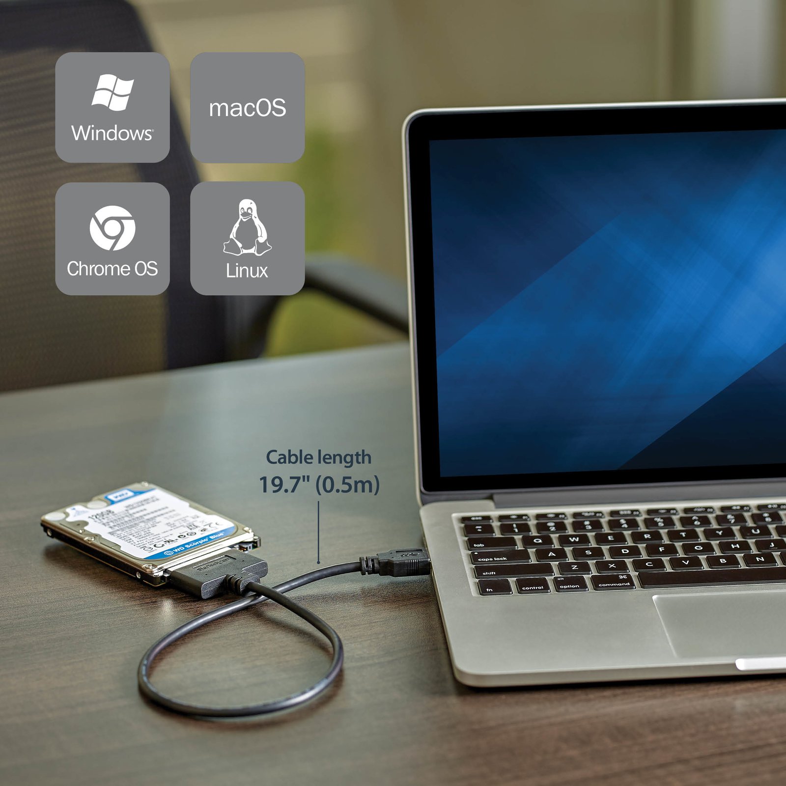 StarTech.com SATA to USB Cable, USB 10Gbps to 2.5in SATA I II III Hard Drive Adapter, External Converter for SSD or HDD Data Transfer