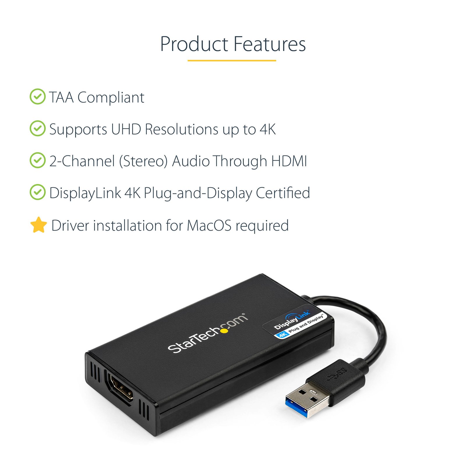 StarTech.com USB 3.0 to HDMI Adapter - 4K 30Hz Ultra HD - DisplayLink Certified - USB Type-A to HDMI Display Adapter Converter for Monitor - External Video & Graphics Card - Mac & Windows
