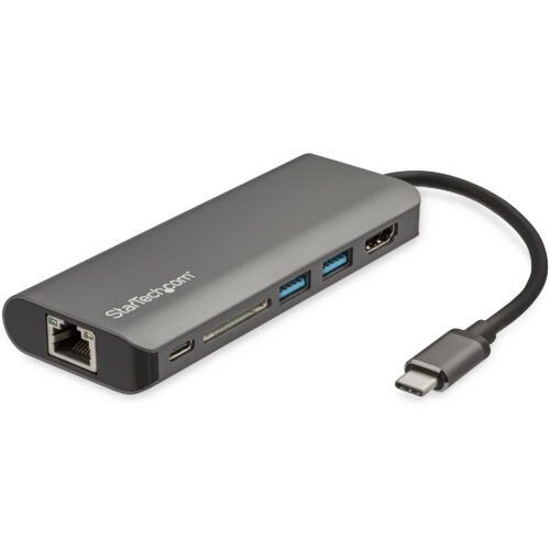 StarTech.com USB C Multiport Adapter - USB-C Travel Dock to 4K HDMI, 3x USB 3.0 Hub, SD/SDHC, GbE, 100W PD 3.0 Pass-Through - Portable USB-C Mini Docking Station USB Type-C/Thunderbolt 3