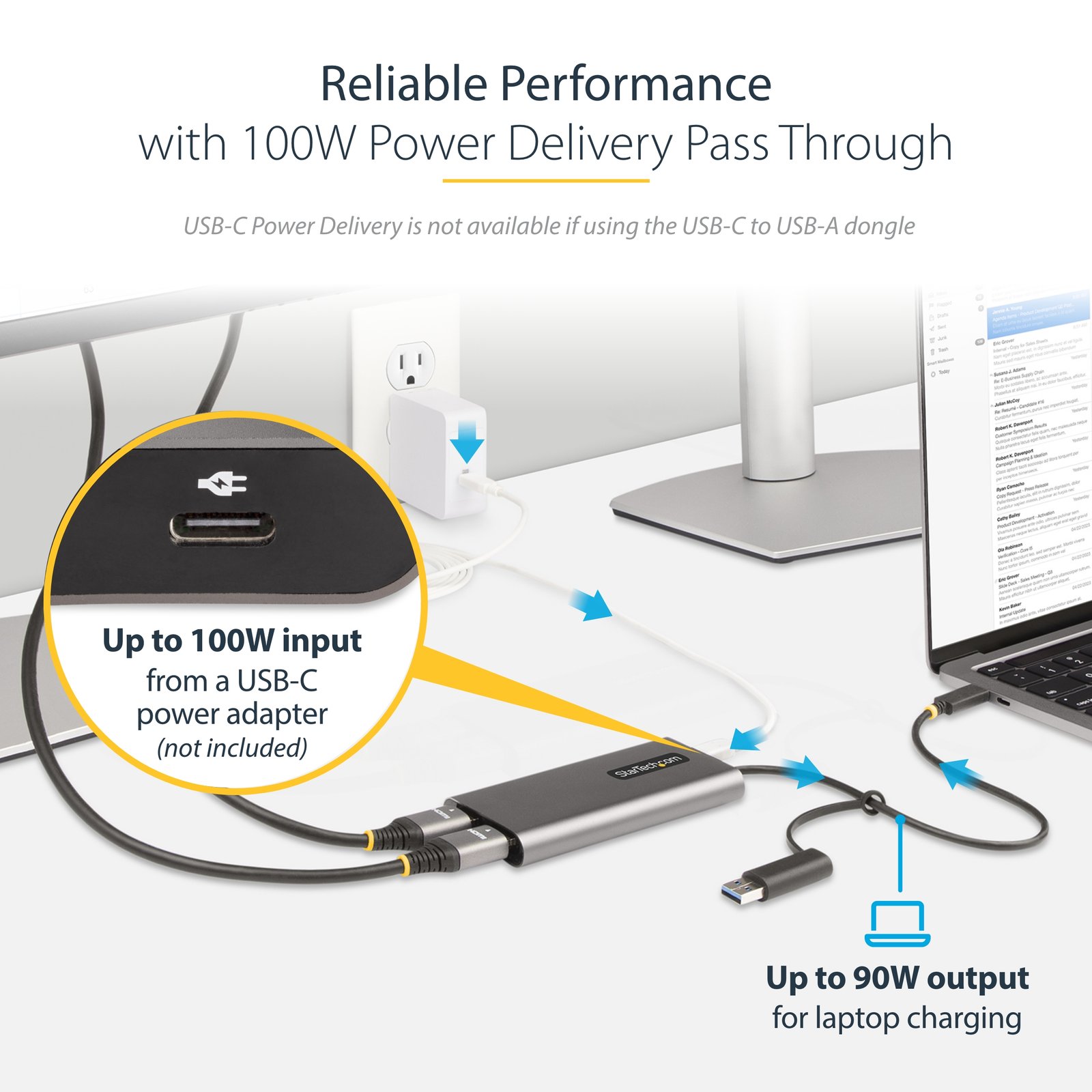 StarTech.com USB-C to Dual-HDMI Adapter - USB-C or A to 2x HDMI - 4K 60Hz - 100W Power Delivery Pass-Through - 1ft (30cm) Built-in Cable - USB to HDMI Multi-Monitor Converter for Laptop - TAA